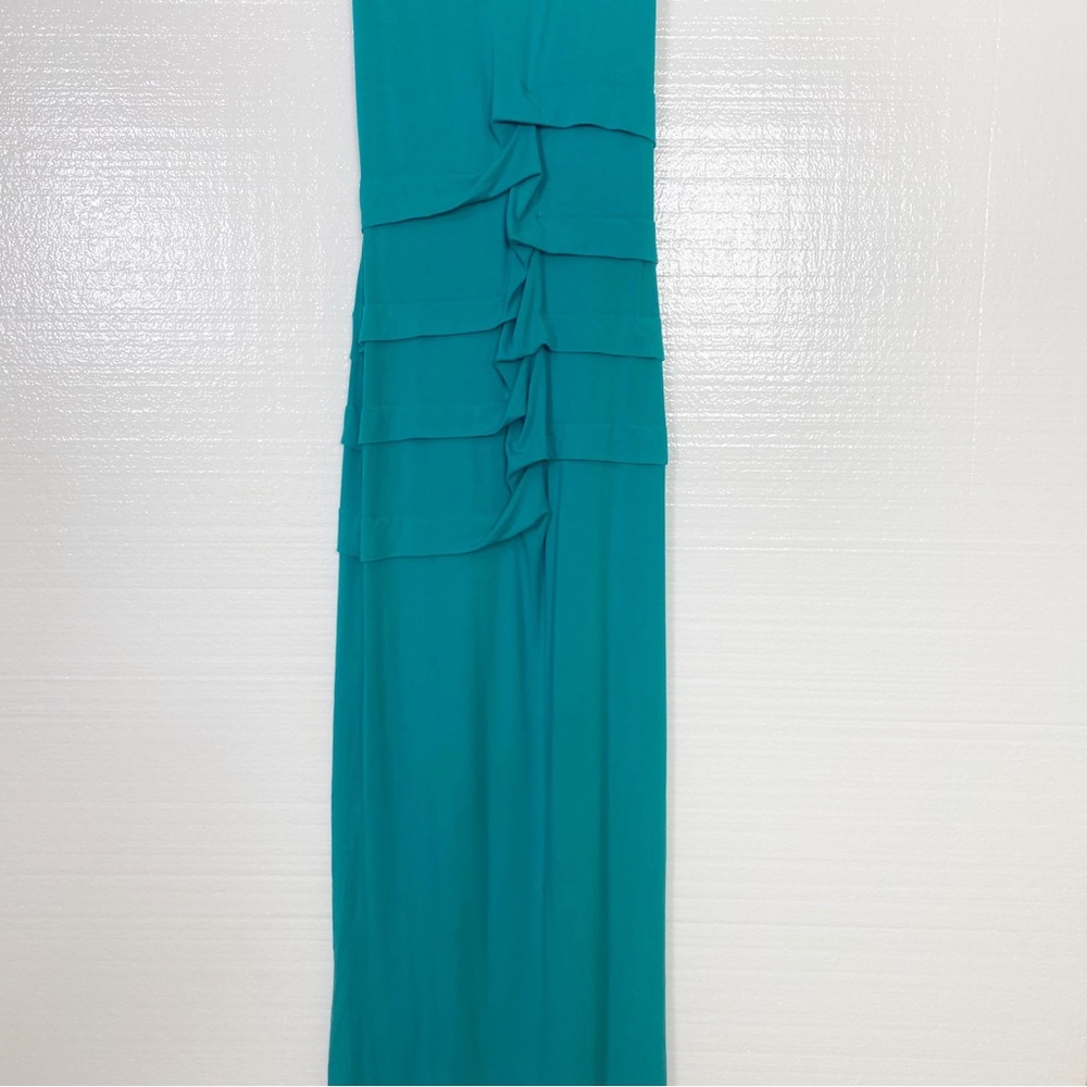 Artelier Nicole Miller Maxi Dress Turquoise Green Stretch tucked Maxi Size Small - Picture 4 of 10